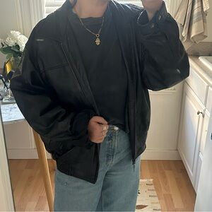 Vintage Black Leather Jacket - Oversized